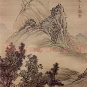 1668年 邹喆《搞阁临江图》国画山水作品图片鉴赏