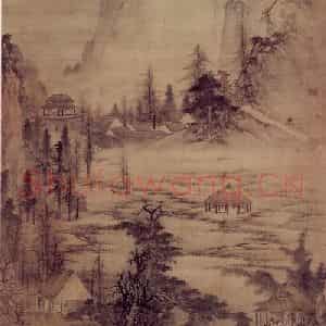 明末清初 吴宏《负郭村居图》国画山水作品图片鉴赏
