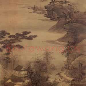 明末清初 吴宏《江楼访友图》国画山水作品图片鉴赏