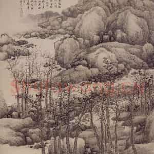 1685年 龚贤《木叶丹黄图》国画山水作品图片鉴赏