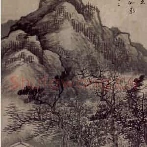 明代末 龚贤《山间茅屋图》国画山水作品图片鉴赏