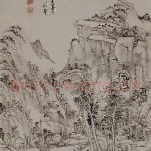 清代 王原祁《溪山林屋图轴》国画山水写意作品图片鉴赏