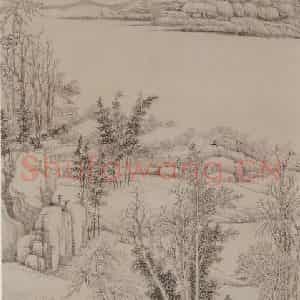 清代 吴雯《仿倪瓒山水图轴》国画山水写意作品图片鉴赏