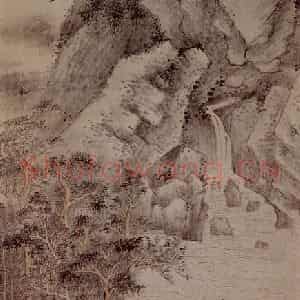 清代 张洽《观瀑吟诗图轴》国画山水写意作品图片鉴赏