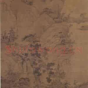 清代 吴筠《松荫听瀑图轴》国画山水写意作品图片鉴赏
