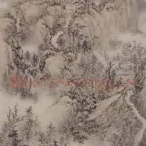 清代 髡残《苍翠凌天图轴》国画山水写意作品图片鉴赏
