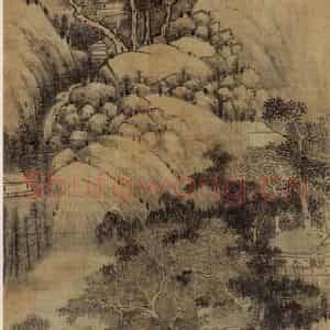 清代 王铎《春晓观瀑图轴》国画山水写意作品图片鉴赏