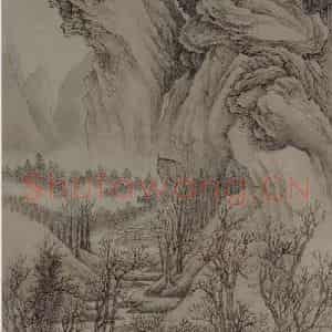 清代 王翚《古木奇峰图轴》国画山水写意作品图片鉴赏