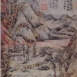 元朝 倪瓒《雨后空林图》国画山水作品图片鉴赏