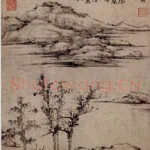 元朝 倪瓒《容膝斋图》国画山水作品图片鉴赏