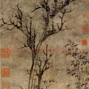 元朝 倪瓒《苔痕树影图》国画花鸟作品图片鉴赏