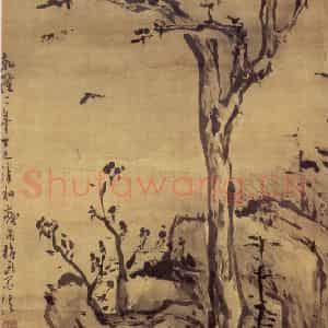 清代 高凤翰《指画古木寒鸦图》国画花鸟作品图片鉴赏