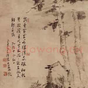 清代 高凤翰《梧桐菊石图》国画花鸟作品图片鉴赏