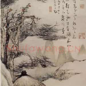 清代 高凤翰《半亭对鞠图》国画山水作品图片鉴赏