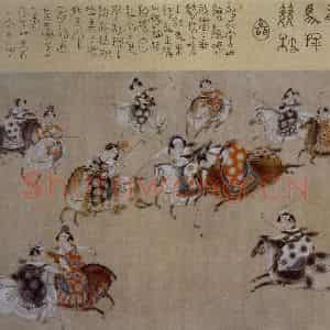 1990年 唐勇力《唐人马球竞技图》国画综合作品图片鉴赏