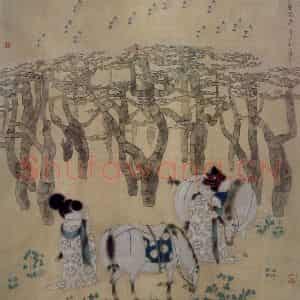 1991年 唐勇力《翠木云间岛》国画人物作品图片鉴赏