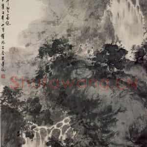 1962年 傅抱石《满身苍翠鹜高风》国画山水作品图片鉴赏