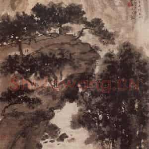 1962年 傅抱石《镜泊飞泉》国画山水作品图片鉴赏