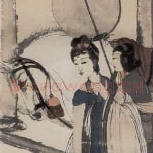 20世纪40年代初 傅抱石《贵妃图》国画人物作品图片鉴赏