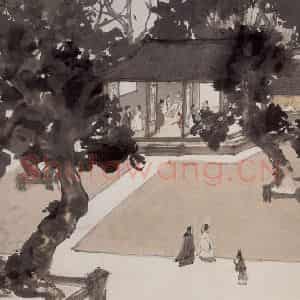 20世纪40年代初 傅抱石《观画图》国画人物作品图片鉴赏