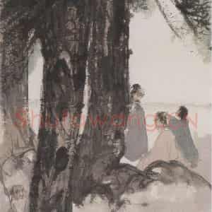 20世纪40年代初 傅抱石《九老图》国画人物作品图片鉴赏