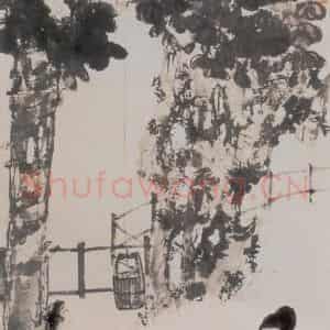 1944年 傅抱石《洗桐图》国画人物作品图片鉴赏