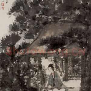 1944年 傅抱石《谁会幽心》国画人物作品图片鉴赏