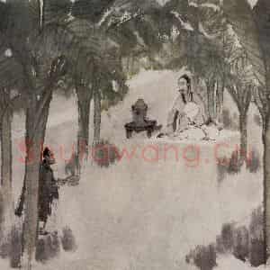 1945年 傅抱石《蕉荫煮茶图》国画人物作品图片鉴赏