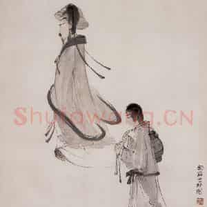 20世纪50年代初 傅抱石《渊明沽酒图》国画人物作品图片鉴赏