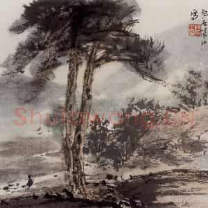 1948年 傅抱石《唐人诗意画册王维(过香樍寺)》国画人物作品图片鉴赏