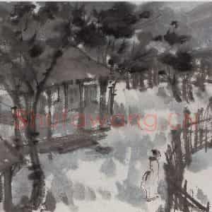 1948年 傅抱石《唐人诗意画册杜甫(客至)》国画人物作品图片鉴赏