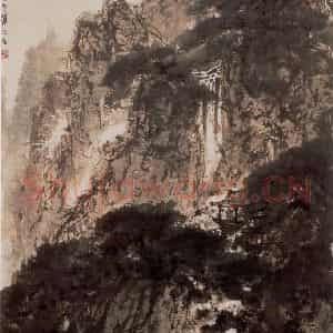 1944年 傅抱石《松亭观瀑图》国画山水作品图片鉴赏