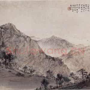 1950年 傅抱石《毛泽东清平乐词意》国画山水作品图片鉴赏