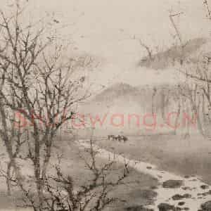 1954年 傅抱石《四季山水.冬》国画山水作品图片鉴赏
