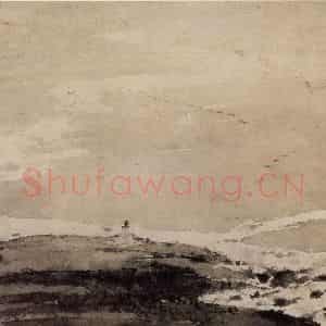 1955年 傅抱石《平沙落雁》国画山水作品图片鉴赏