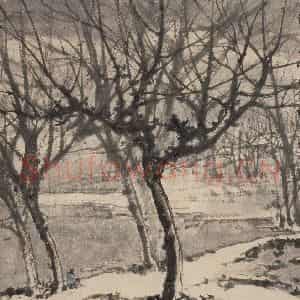 1957年 傅抱石《满天飞雪炫双眸》国画山水作品图片鉴赏