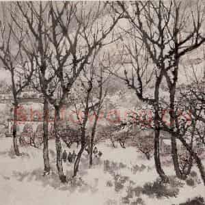1960年 傅抱石《枣园春色》国画山水作品图片鉴赏