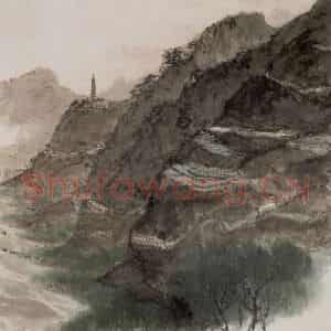 1961年 傅抱石《陕北风光》国画山水作品图片鉴赏