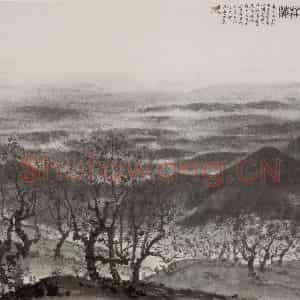 1961年 傅抱石《白山林海》国画山水作品图片鉴赏