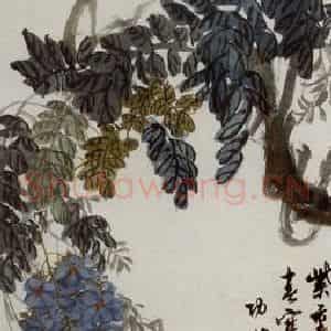 民国 陈年《红花紫藤》国画花鸟作品图片鉴赏
