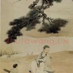 民国 张爰《松下鸣琴》国画综合作品图片鉴赏