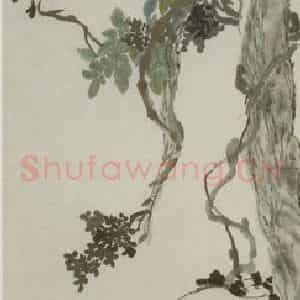 清代 吴熙载《柏芝凌霄》国画花鸟作品图片鉴赏