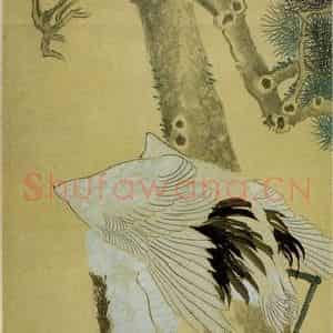 清代 任颐《松鹤延龄》国画花鸟作品图片鉴赏