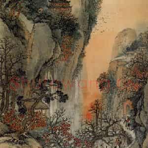 清代 吴庆云《秋山夕照》国画山水作品图片鉴赏