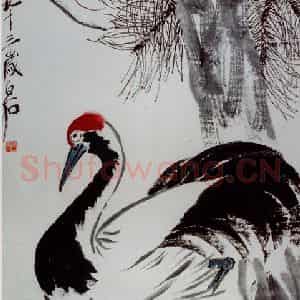 民国 齐璜《松鹤延龄》国画花鸟作品图片鉴赏
