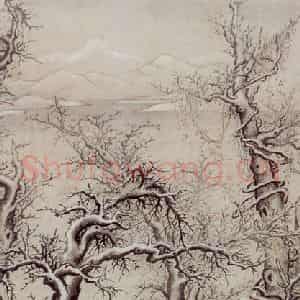 明代 项圣谟《雪影渔人图轴》国画山水作品图片鉴赏
