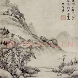 明代 项圣谟《为墨樵作山水图轴》国画山水作品图片鉴赏