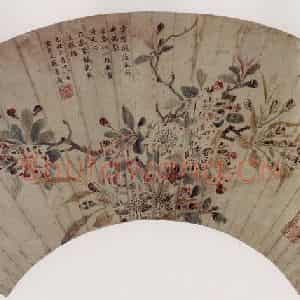 清代 项圣谟《海棠画扇》国画花鸟作品图片鉴赏