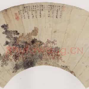 明代 项圣谟《秋山白云图扇》国画花鸟作品图片鉴赏