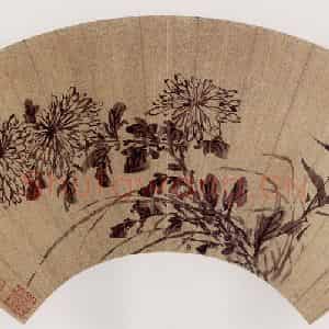 明代 项圣谟《竹菊图扇》国画花鸟作品图片鉴赏